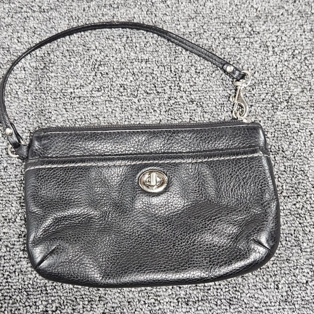 COACH Black Pebble Leather Clutch Wristlet‎ Emerald Interior, No Hangtag